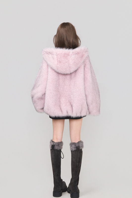 雙面仿狐狸毛連帽羽絨外套 X3450