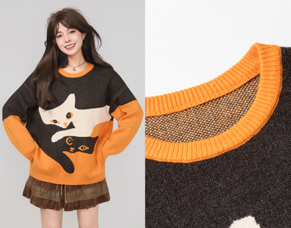 高級貓咪提花針織毛衣 X3451