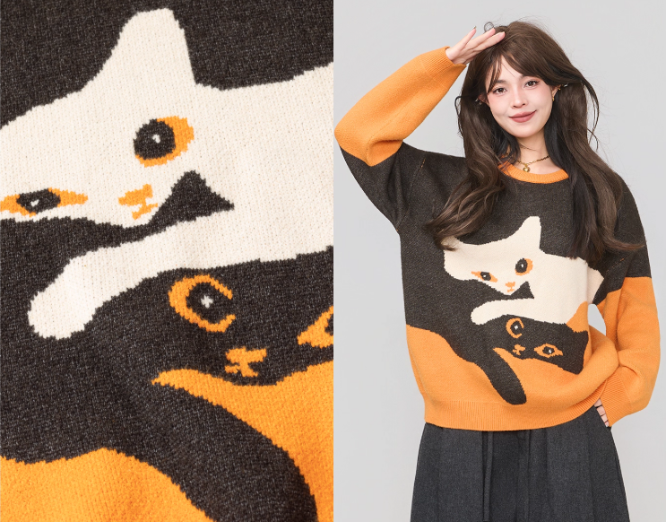 高級貓咪提花針織毛衣 X3451