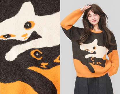 高級貓咪提花針織毛衣 X3451