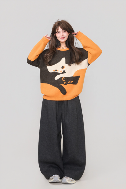 高級貓咪提花針織毛衣 X3451