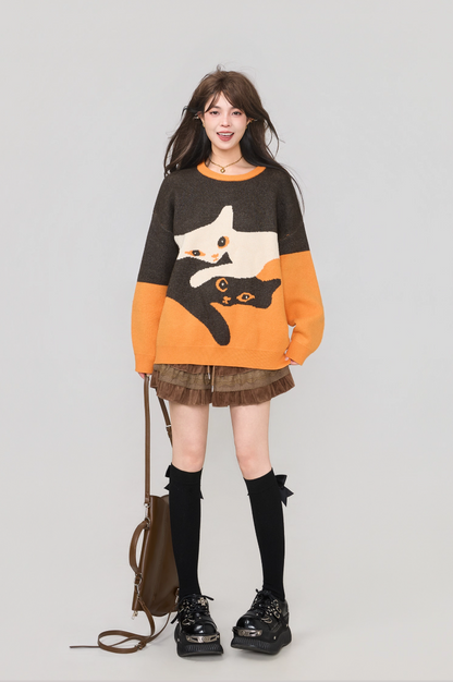 高級貓咪提花針織毛衣 X3451