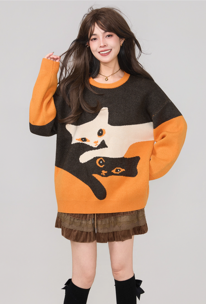 高級貓咪提花針織毛衣 X3451