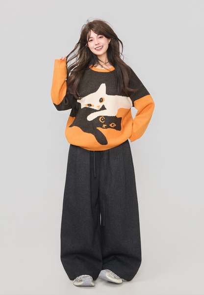 高級貓咪提花針織毛衣 X3451