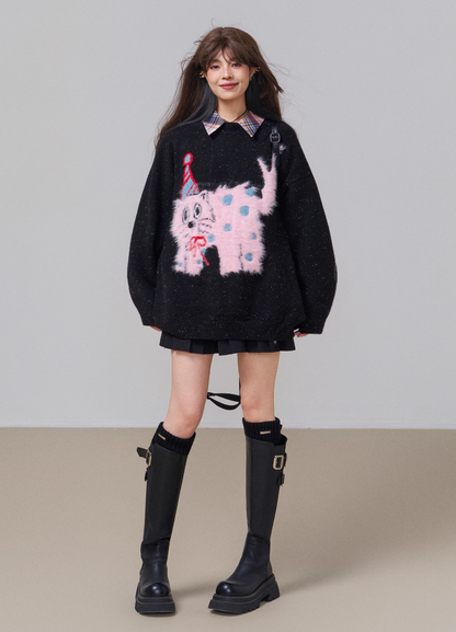 星空斑點針織貓咪毛衣 X3452