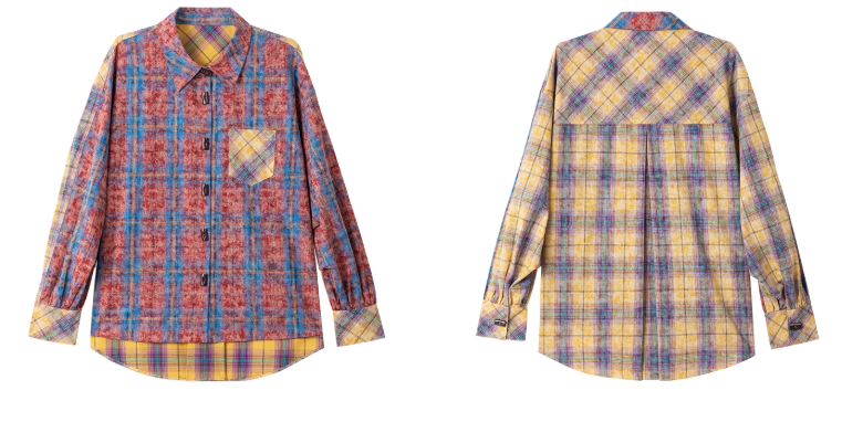 Retro Color-Block Cotton Check Shirt &amp; Skirt Set X3453