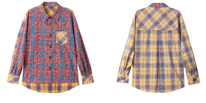 Retro Color-Block Cotton Check Shirt &amp; Skirt Set X3453