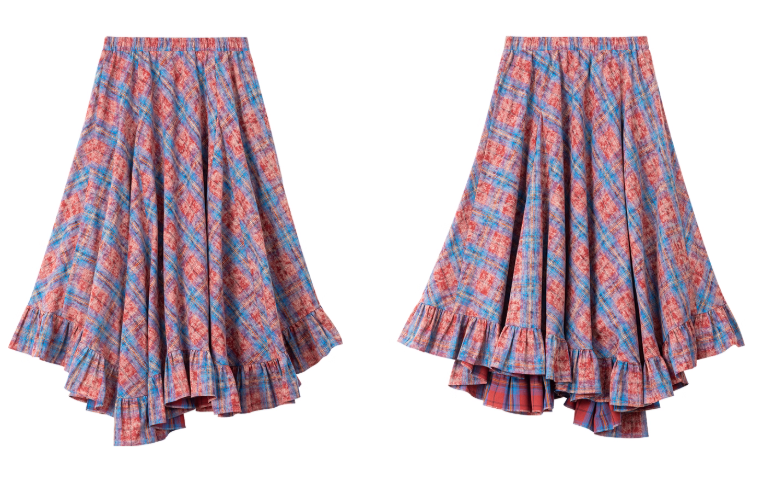 Retro Color-Block Cotton Check Shirt &amp; Skirt Set X3453