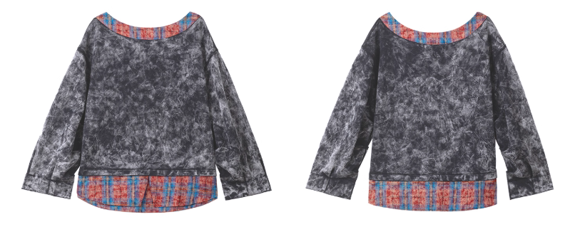 Washed Patchwork Boat-Neck Top X3454