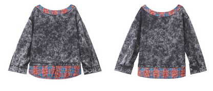 Washed Patchwork Boat-Neck Top X3454