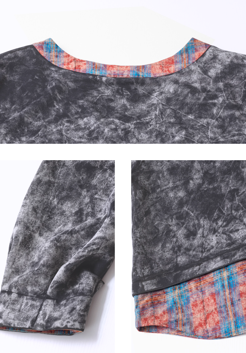 Washed Patchwork Boat-Neck Top X3454