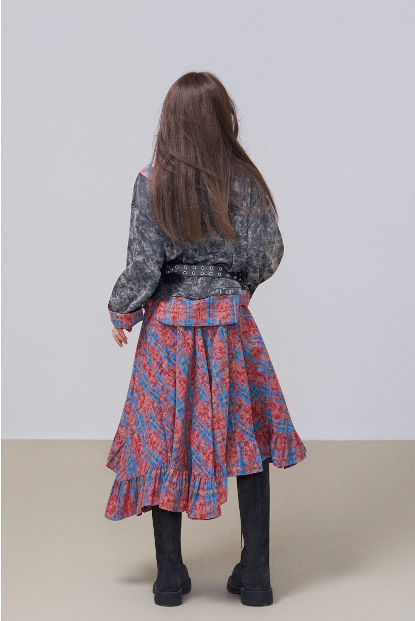 Washed Patchwork Boat-Neck Top X3454