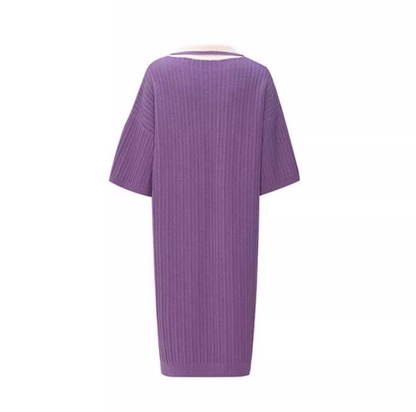 紫色藝術提花針織洋裝 X3457