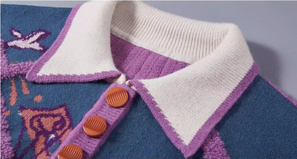 紫色藝術提花針織洋裝 X3457