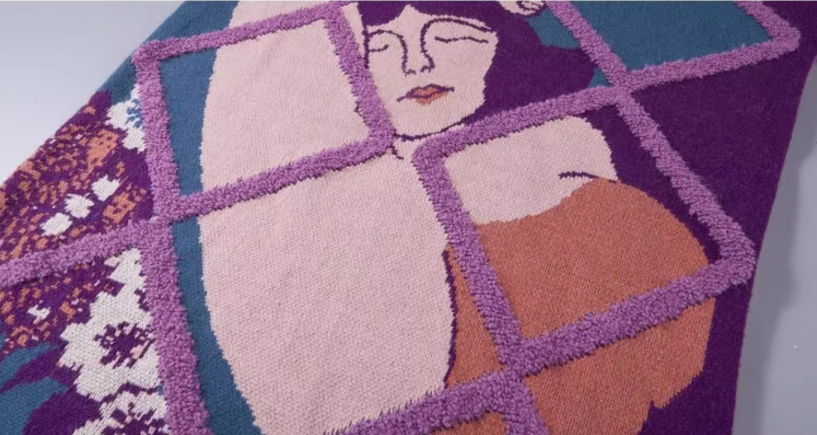 紫色藝術提花針織洋裝 X3457