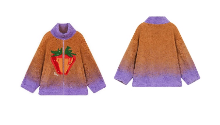 變色草莓仿羊毛短外套 X3455