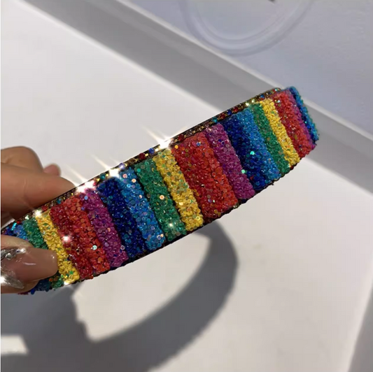 Sequin Rainbow Stripe Headband　X3475