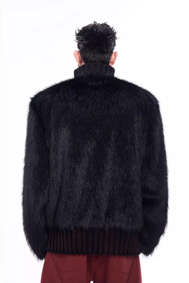 Faux-Fur Panel High-Neck Knit Sweater X3493