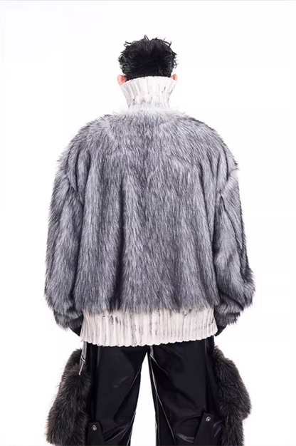Faux-Fur Panel High-Neck Knit Sweater X3493