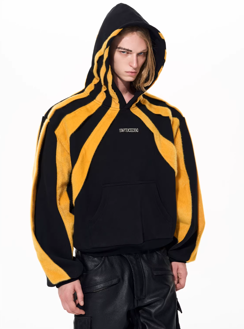 重磅拼接仿馬毛連帽衫 X3493