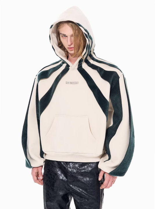 Heavyweight Patchwork Faux Horsehair Hoodie　X3493