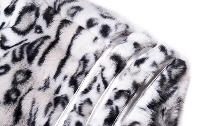 Half-High Neck Leopard Print Faux-Fur 3/4 Sleeve Pullover/Pants　X3494