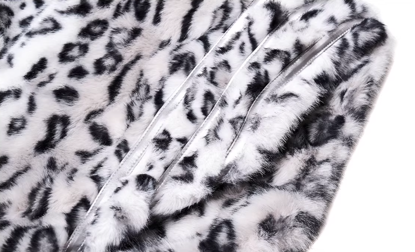 Half-High Neck Leopard Print Faux-Fur 3/4 Sleeve Pullover/Pants　X3494
