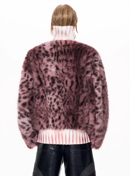 Faux-Fur Panel High-Neck Knit Sweater X3493