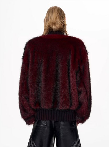 Faux-Fur Panel High-Neck Knit Sweater X3493