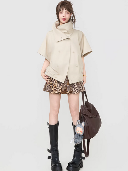 Double-Breasted Wide Silhouette Short-Sleeve Top　X3537