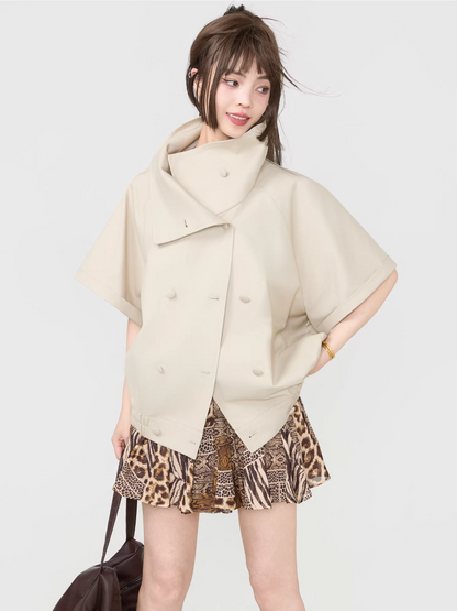 Double-Breasted Wide Silhouette Short-Sleeve Top　X3537