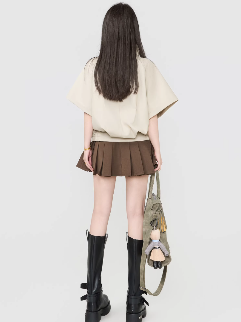 Double-Breasted Wide Silhouette Short-Sleeve Top　X3537