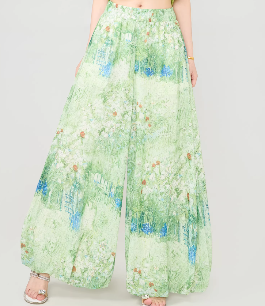 Floral Chiffon Wide-Leg Pants　X3539