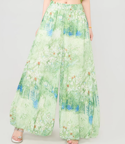 Floral Chiffon Wide-Leg Pants　X3539