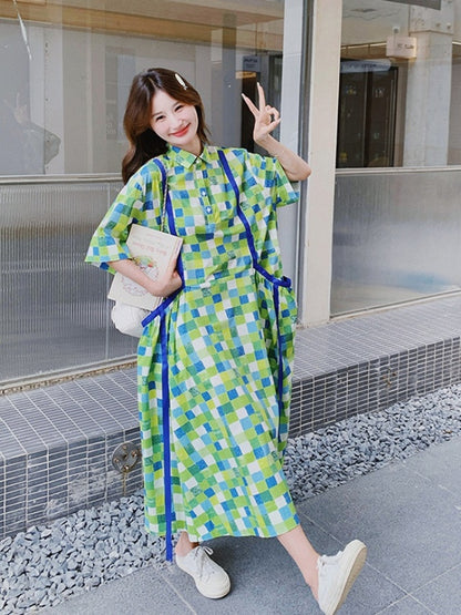 Green Mosaic Shirt Dress X2785