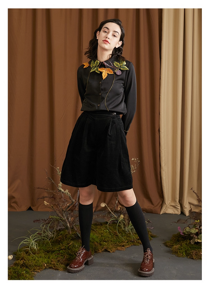 Leaf & Berry Embroidered Glossy Shirt　X3444