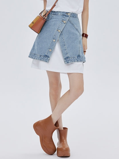 Asymmetrical design mini short denim skirt X2781