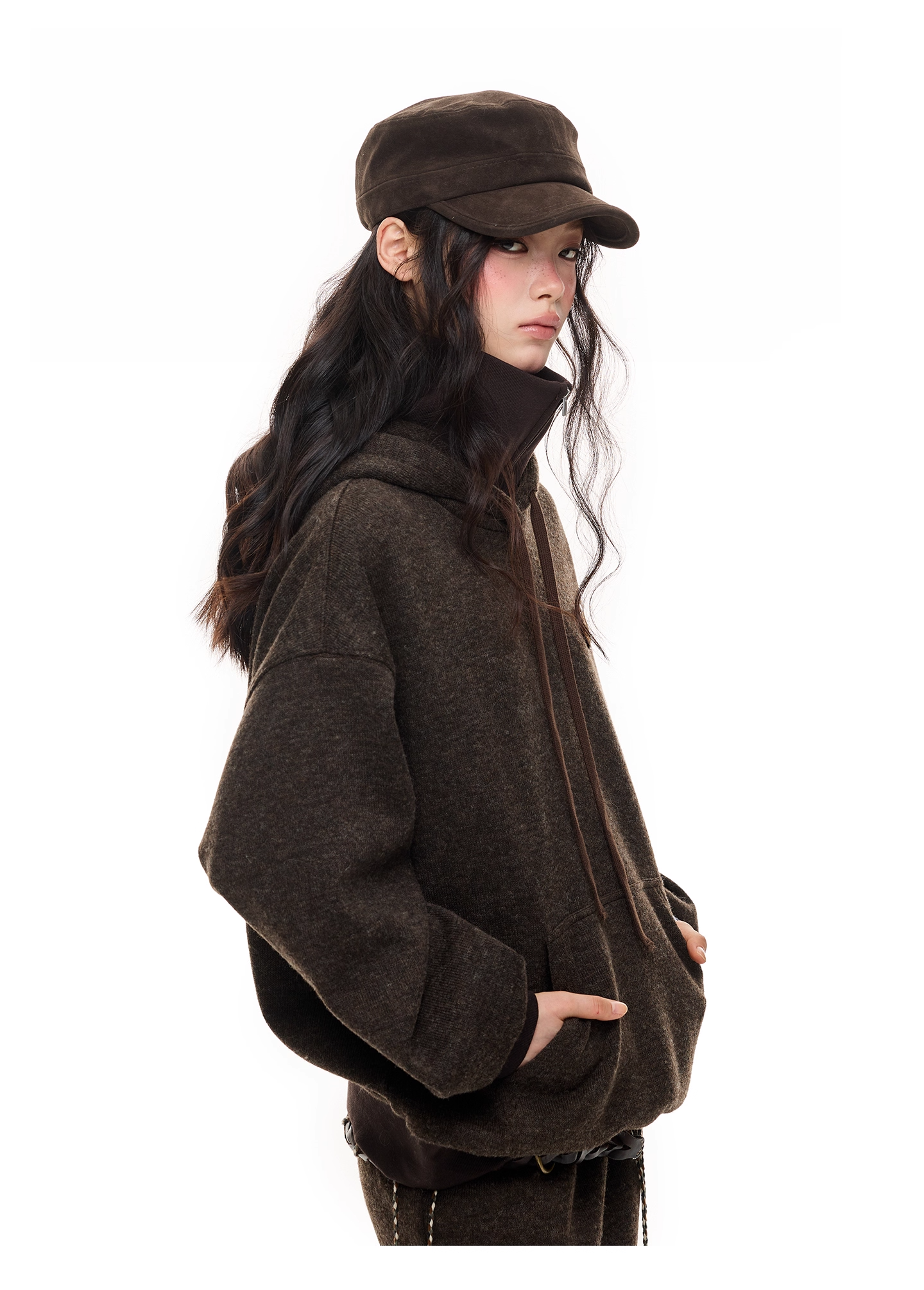 Layered-Look High-Neck Hoodie & Long Skirt 　X3484