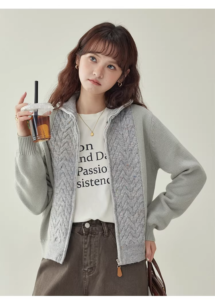 Patchwork Cable-Knit Wool-Blend Cardigan　X3504