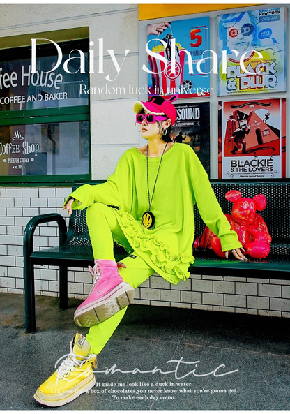 Royal Blue Ruffled Fleece Oversized Sweatshirt　X3407