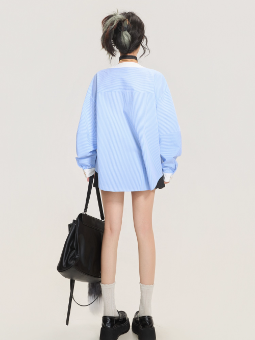Blue Striped Long Sleeve Shirt　X3367