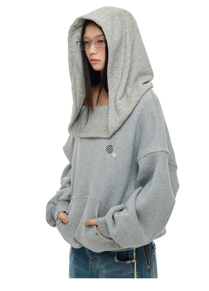Layered-Look Off-Shoulder High-Neck Hoodie　X3485