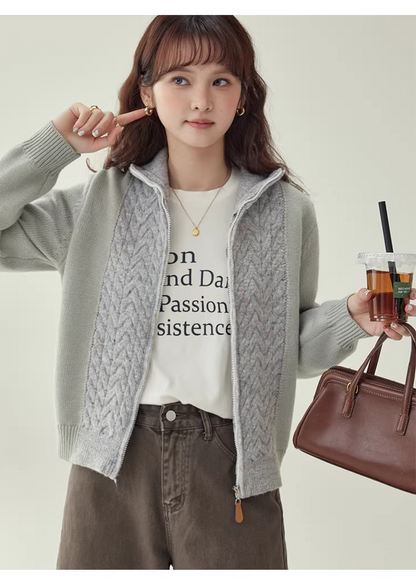 Patchwork Cable-Knit Wool-Blend Cardigan　X3504