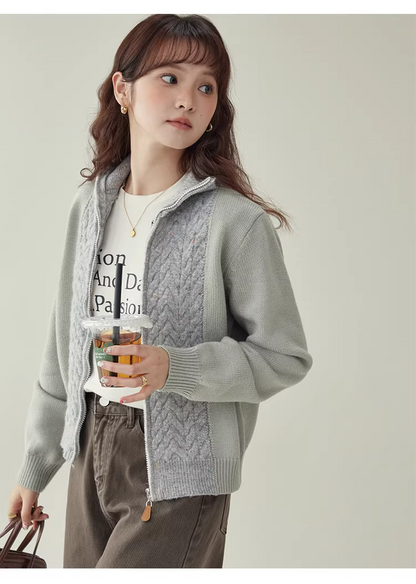 Patchwork Cable-Knit Wool-Blend Cardigan　X3504