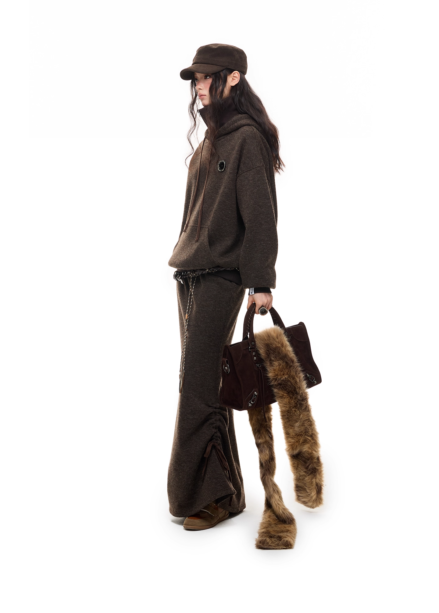 Layered-Look High-Neck Hoodie & Long Skirt 　X3484