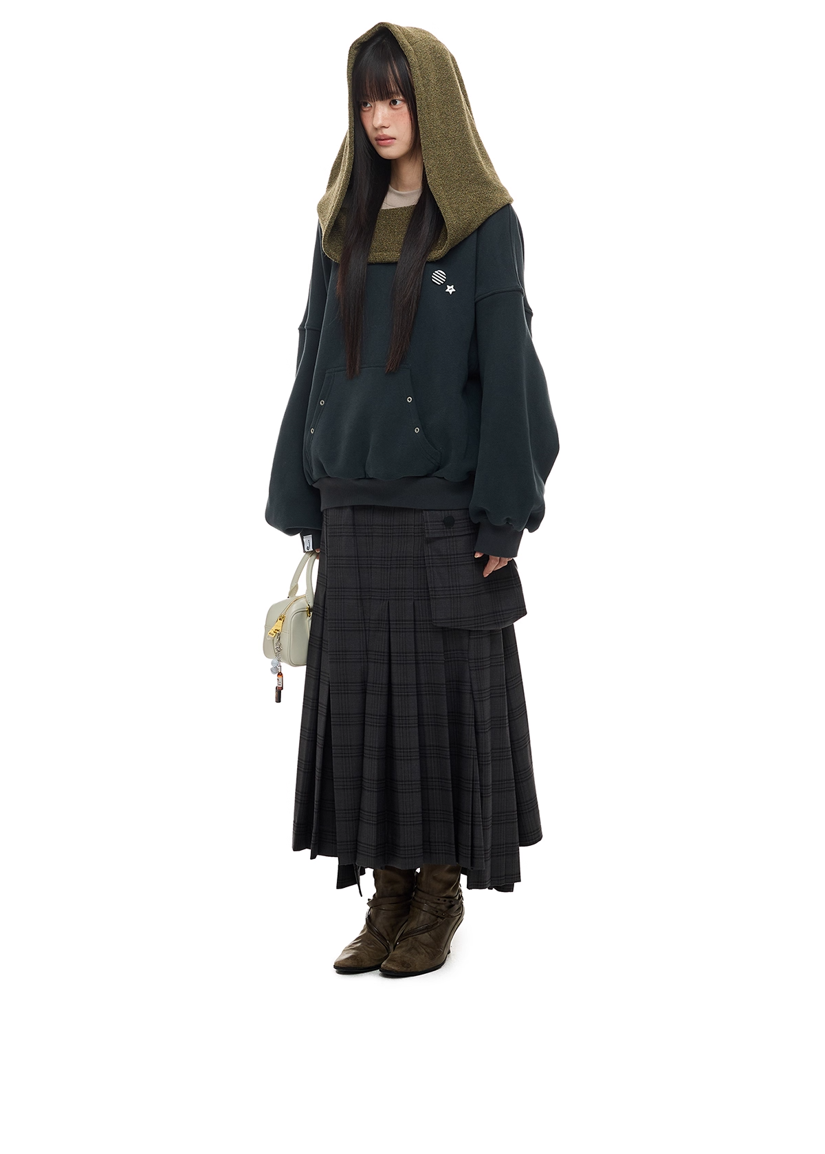 Layered-Look Off-Shoulder High-Neck Hoodie　X3485