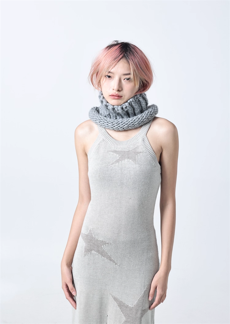 Icelandic Hand-Knitted Wool Beanie Neck Warmer　X3442