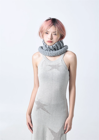 Icelandic Hand-Knitted Wool Beanie Neck Warmer　X3442