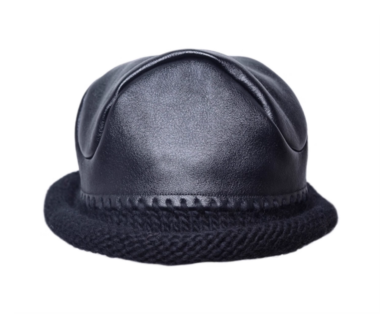 Asymmetric PU-Leather Wool Knit Bucket Hat　X3441