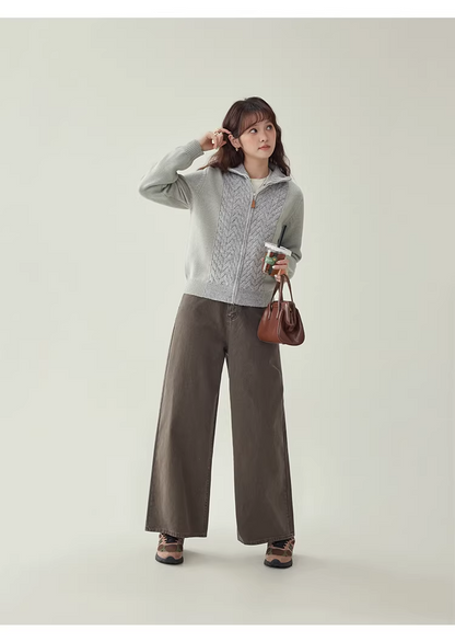 Patchwork Cable-Knit Wool-Blend Cardigan　X3504